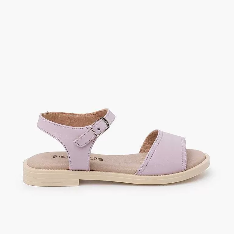 Shop Low-Cut Upper Leather Sandals Girls Sandals