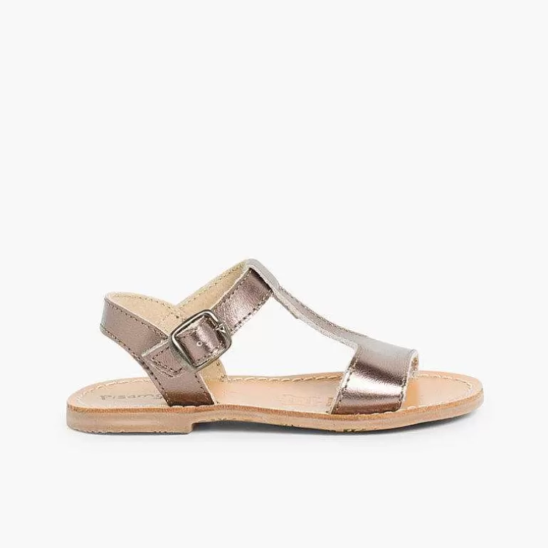 Best Metallic Flat Leather Sandals Girls Sandals