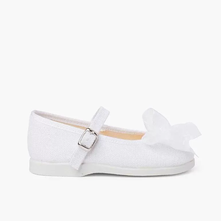 Outlet Organza Bow Buckle Linen Mary Janes Girls Mary Janes