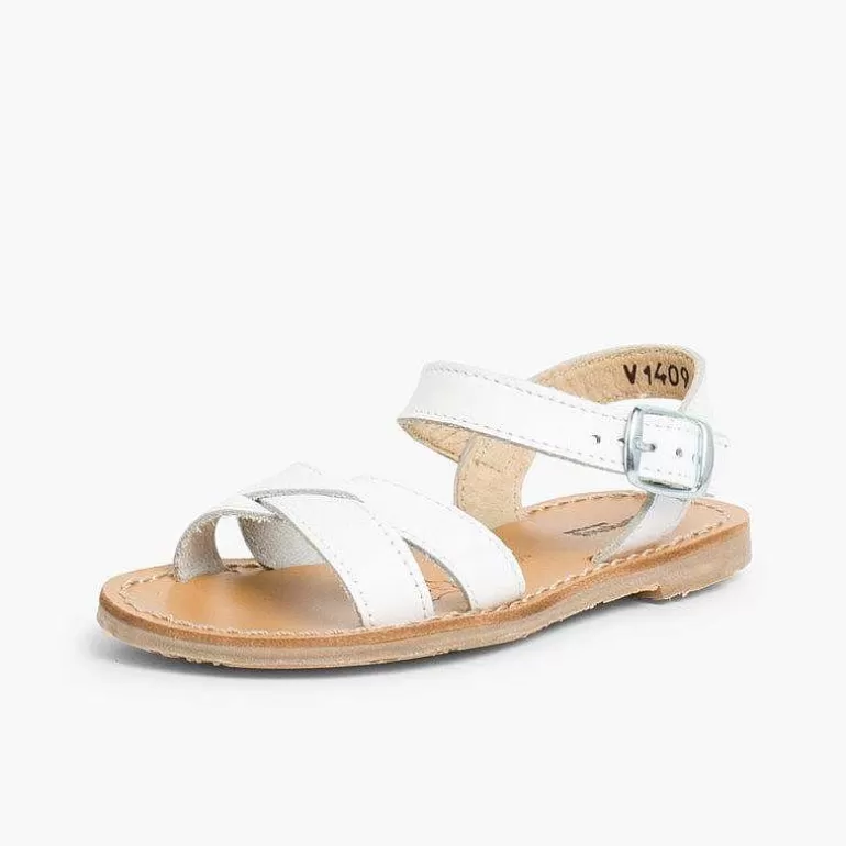 Sale Plain Crossed Strap Flat Sandals Girls Sandals