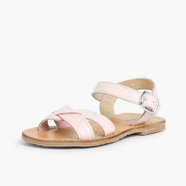 Sale Plain Crossed Strap Flat Sandals Girls Sandals