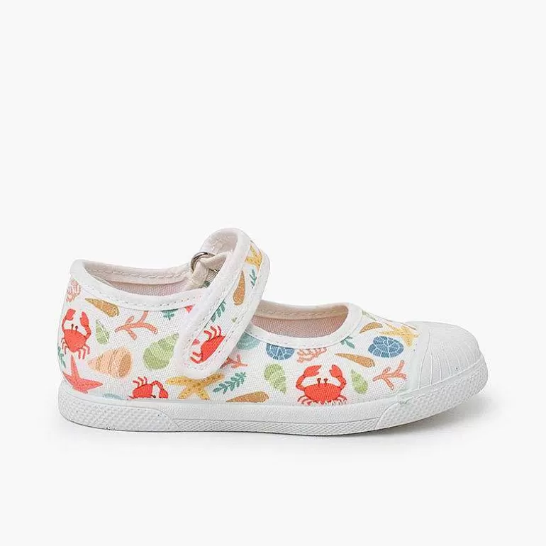 Cheap Printed Mary Janes Rubber Toe Cap Hook-And-Loop Closure Girls Mary Janes