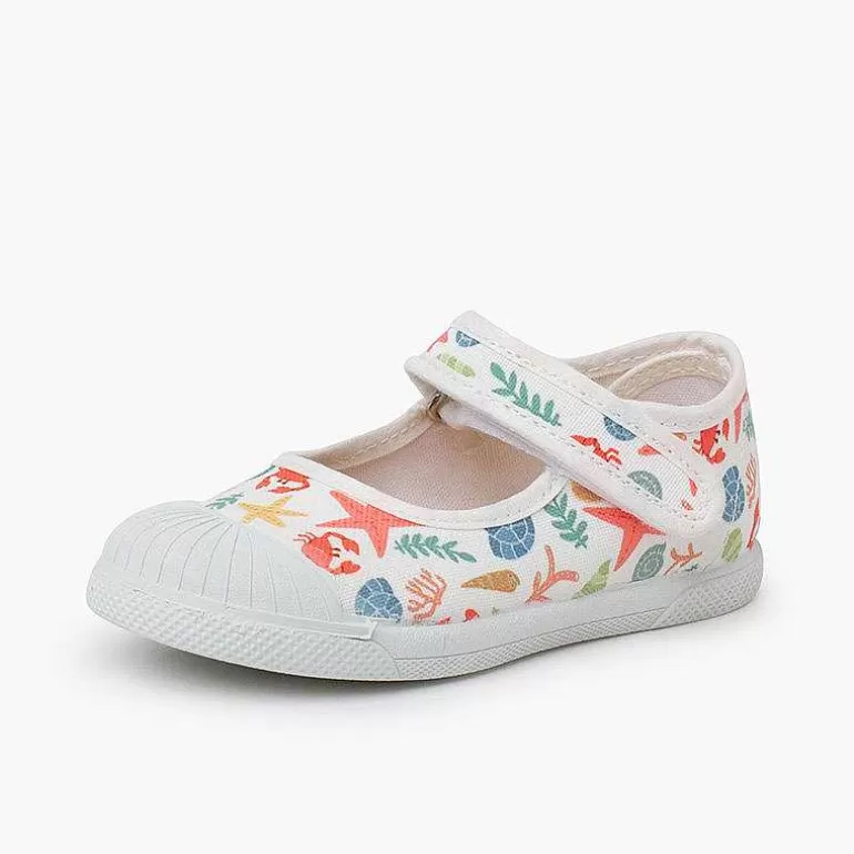 Cheap Printed Mary Janes Rubber Toe Cap Hook-And-Loop Closure Girls Mary Janes