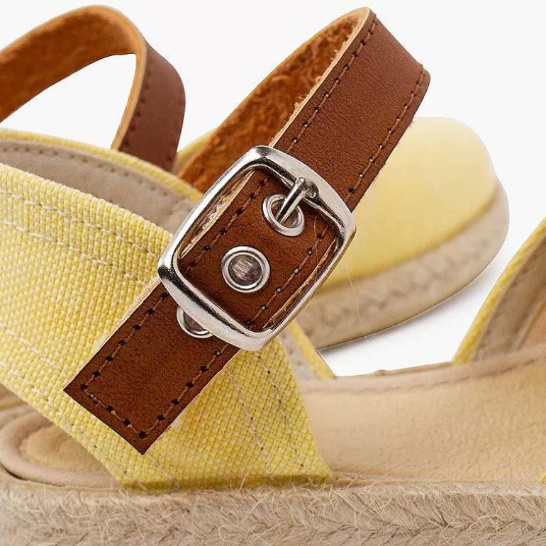 Best Sale Recycled Canvas Espadrilles With Leather Type Strip Girls Espadrilles