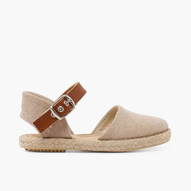 Best Sale Recycled Canvas Espadrilles With Leather Type Strip Girls Espadrilles