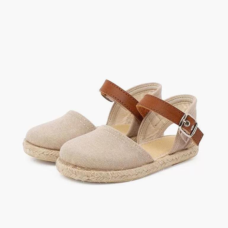 Best Sale Recycled Canvas Espadrilles With Leather Type Strip Girls Espadrilles