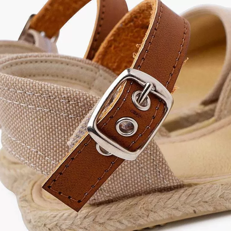 Best Sale Recycled Canvas Espadrilles With Leather Type Strip Girls Espadrilles
