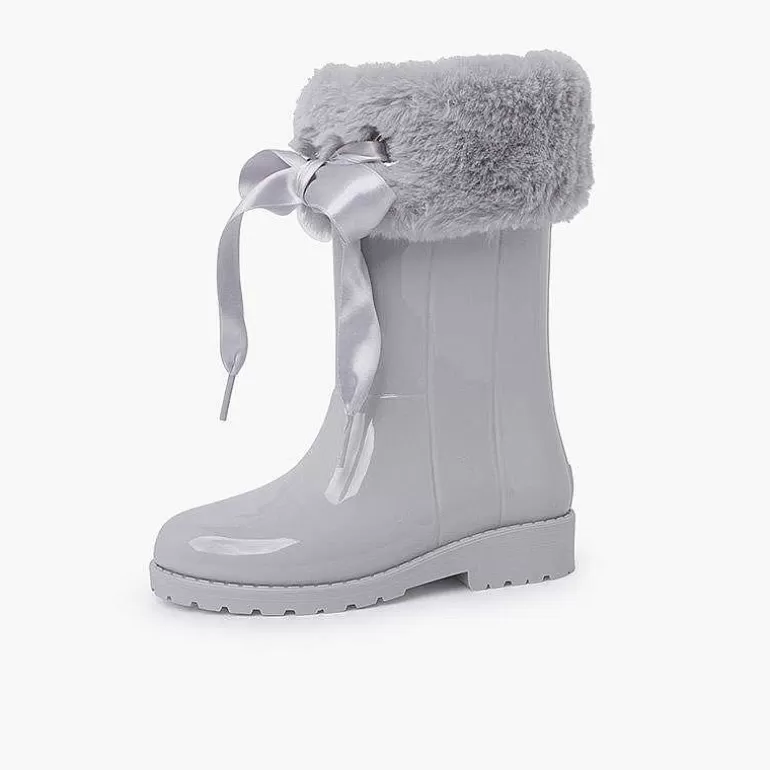 Hot Soft Fur Top Wellies With Bow Girls Wellies