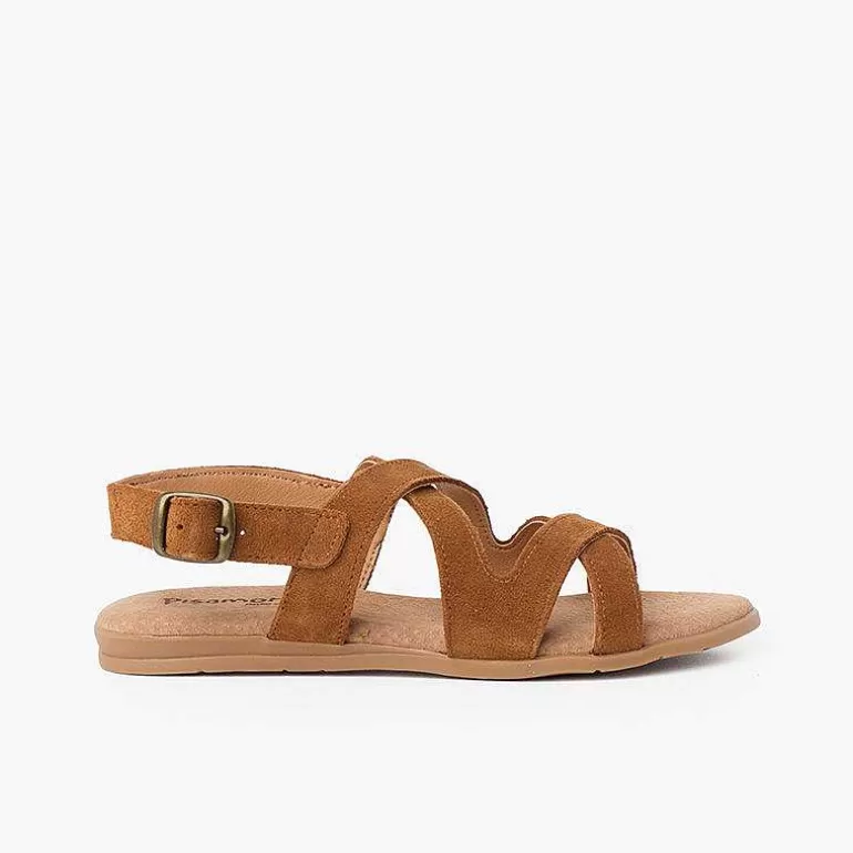 Best Sale Split Leather Sandals With Cross Straps Girls Sandals