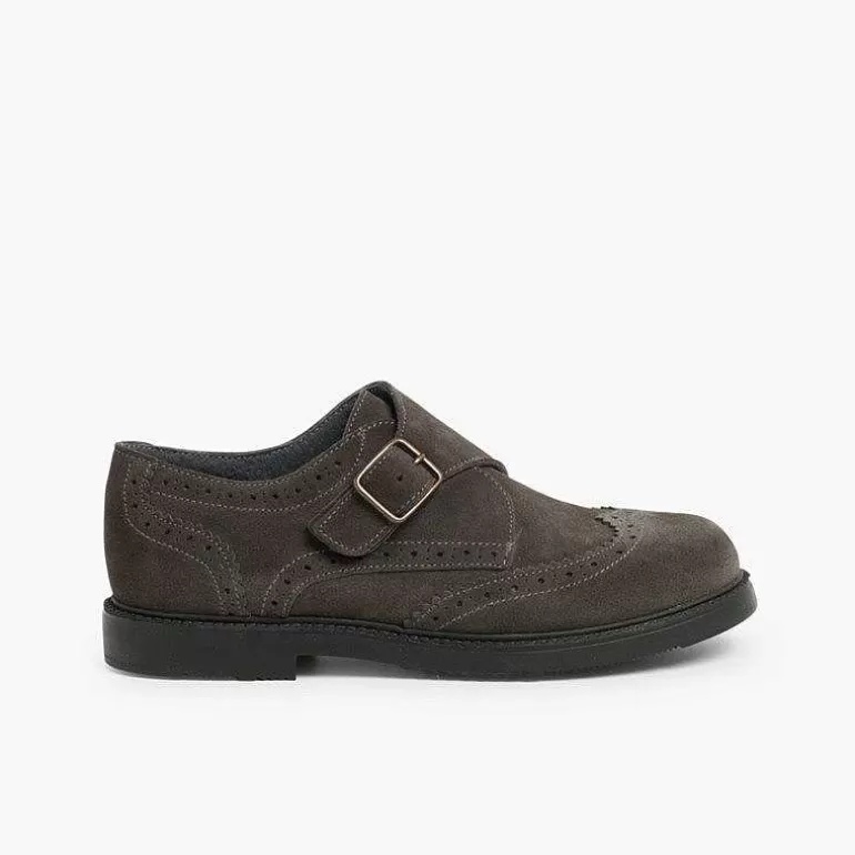 Best Split-Leather Buckle Blucher Shoes Boys School Shoes