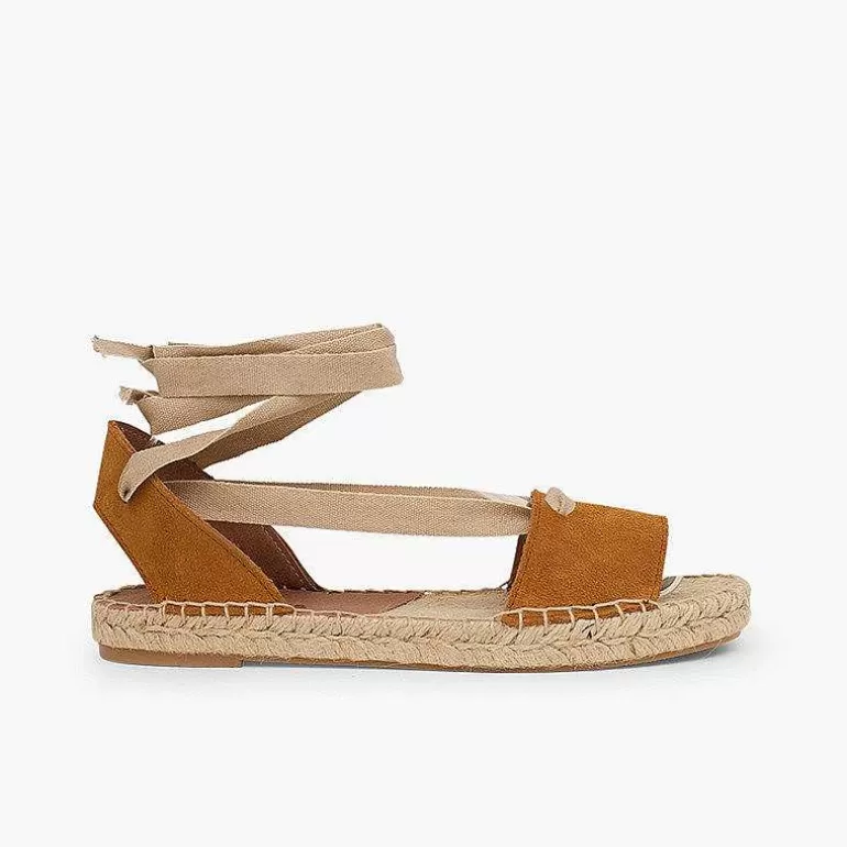 Cheap Suede And Esparto Sandals With Ribbons Girls Sandals