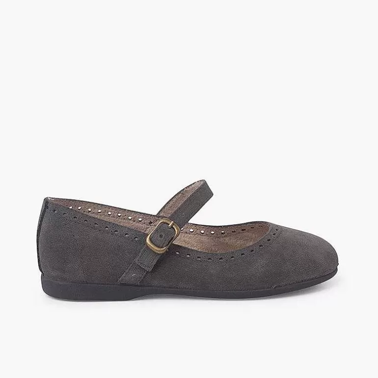 Flash Sale Suede Mary Janes With Fine Buckle And Punctured Design Girls Mary Janes