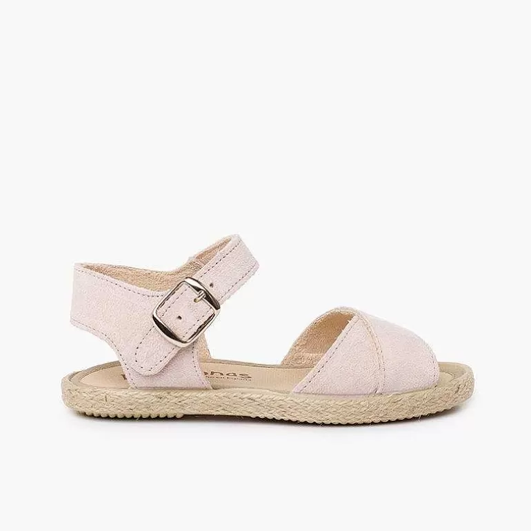 Clearance Suede Sandal With Crossed Straps And Jute Sole Girls Sandals