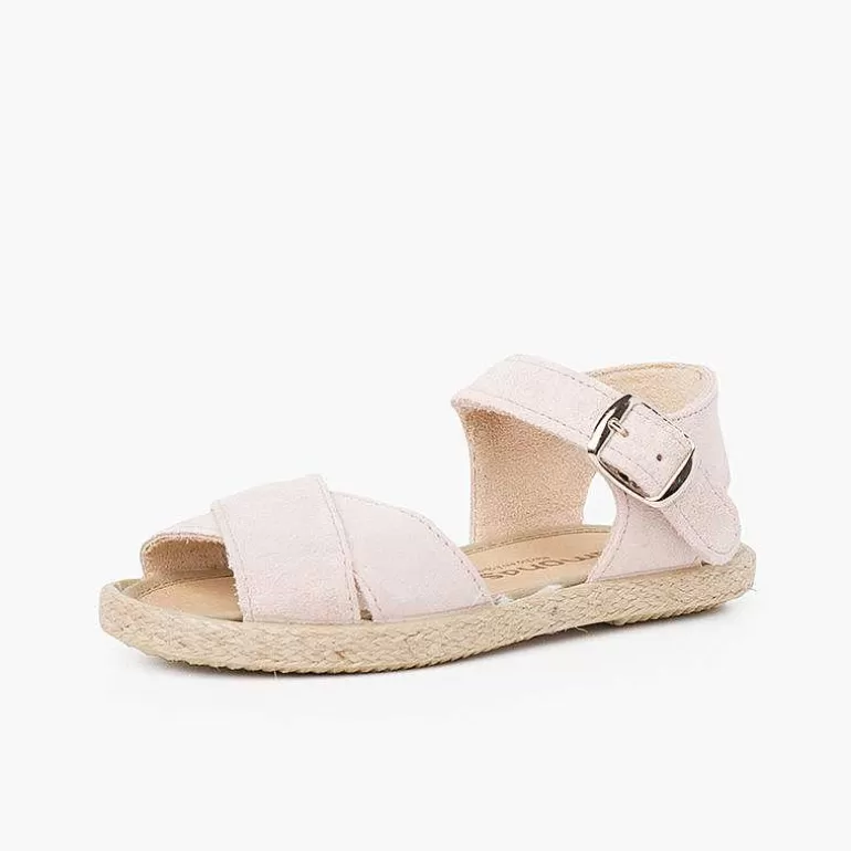 Clearance Suede Sandal With Crossed Straps And Jute Sole Girls Sandals