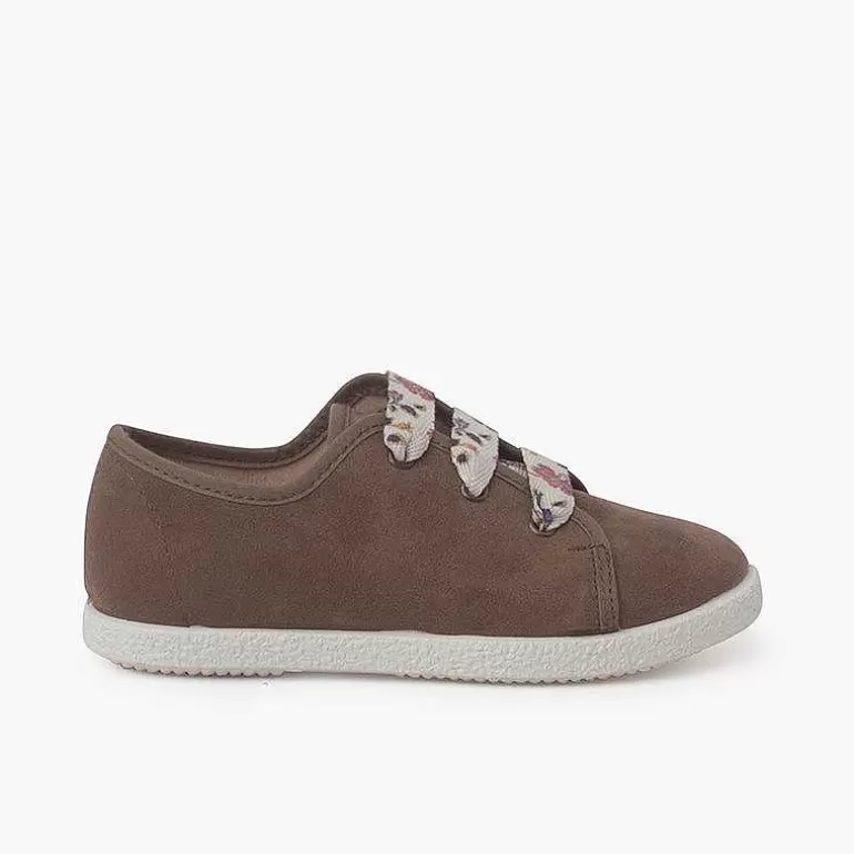 Online Suede Trainers With Flowered Laces Girls Trainers