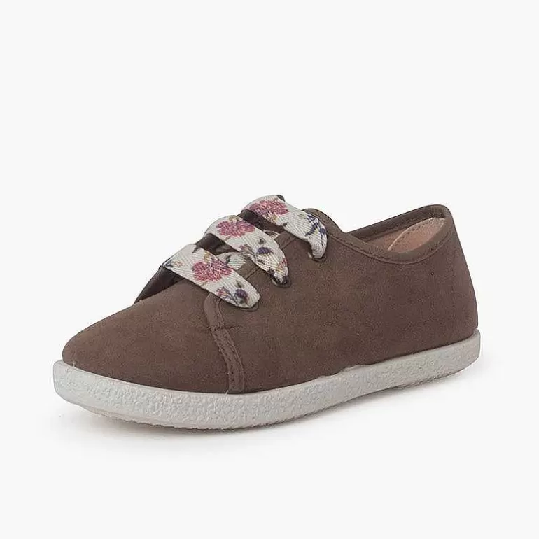 Online Suede Trainers With Flowered Laces Girls Trainers