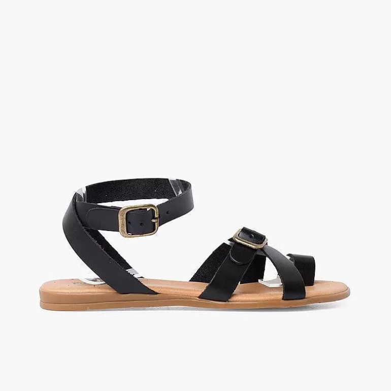 Online Toe Leather Sandals With Buckle Closure Girls Sandals