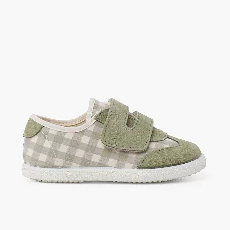 Fashion Vichy And Split Suede Trainers With Double Riptape Strap Girls Trainers