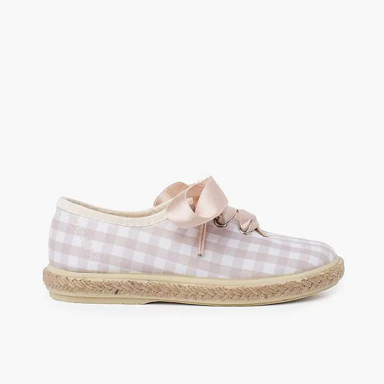 Flash Sale Vichy Squares And Jute Trainers With Satin Laces Girls Espadrilles