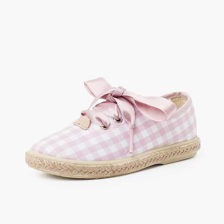 Flash Sale Vichy Squares And Jute Trainers With Satin Laces Girls Espadrilles