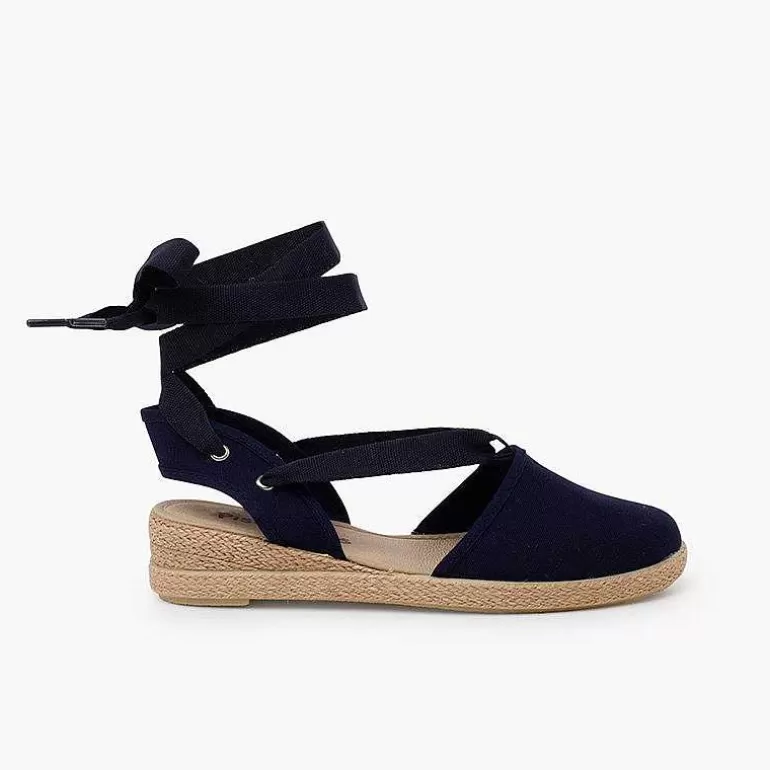 Discount Wedge Espadrilles Pique Ribbons Girls Espadrilles