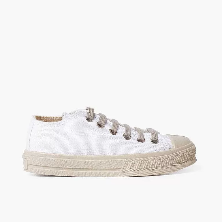 Discount White Trainers With Toe Cap And Coloured Laces Girls Trainers