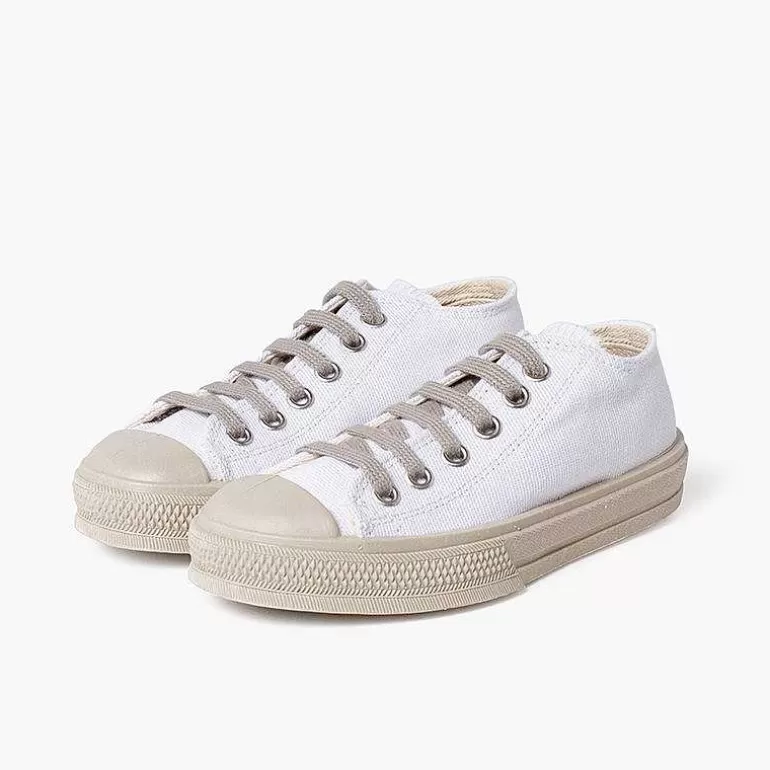 Discount White Trainers With Toe Cap And Coloured Laces Girls Trainers